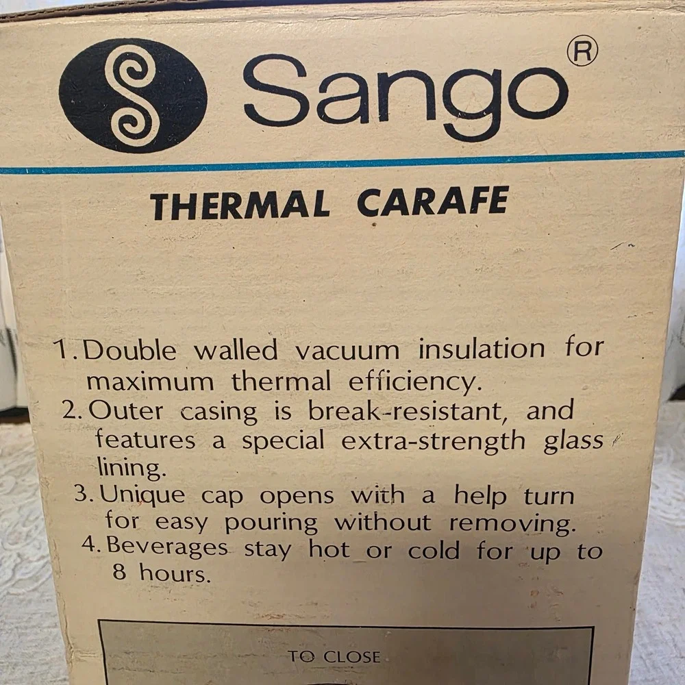 Vtg Sango Thermal Carafe 10in Cream Floral Glass Lined Vacuum Insulated Pitcher
